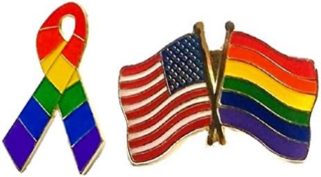 Lot Of 12 Gay Pride Awareness - 6 of Each Style - Rainbow Ribbon Lapel Pins LGBT