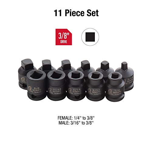 Sunex 3841, 3/8 Inch Drive Pipe Plug Socket Set, 11Piece, SAE, 7/16" 5/8", CrMo Steel