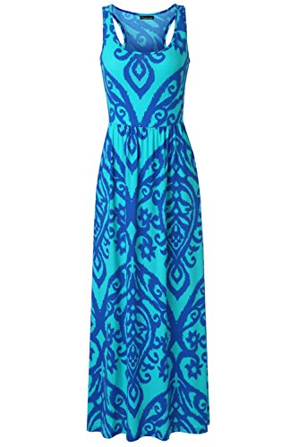 Zattcas Women Floral Pocket Tank Maxi Dress Sleeveless Casual Summer Long Dress (Large, Green Blue)