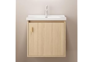Albriya 20" Small Bathroom Vanity Wall Mounted,Small Bathroom Vanity with Ceramic Sink, Modern Bathroom Vanity with Soft-Close Drawers, Chrome Faucet, Pop up Drain, P-Trap (Walnut)