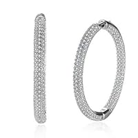 Preciashopping 18K White Gold Hoop Earrings Made with SWAROVSKI crystals ITALY 1.3" Pave Stones