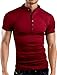 Grin&Bear Slim Fit Grandad Standup Contrast Collar, Short Sleeve, Burgundy, M, BH121