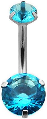 Newave Belly Button Rings Round Cubic Zirconia Navel Barbell Stud Body Piercing (Blue)