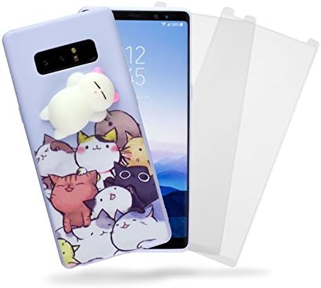 3D Squishy Light Purple Cute Cat Soft Silicone Bear Jumbo Fidget Jumbo Fidget Toy TPU Full Body Protective Case for Samsung Galaxy Note 8 (Bonus 2 pack Clear Full Cover Tempered Glass) by SkylerShield
