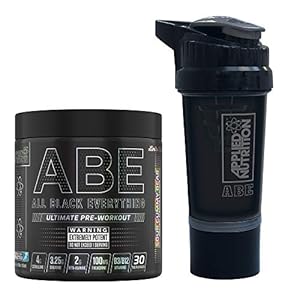 Applied Nutrition Bundle ABE Pre Workout 315g + ABE Protein Smart Shaker | All Black Everything Pre Workout Energy, Increase Physical Performance with Caffeine, 315g, 30 Servings (Sour Gummy Bear)