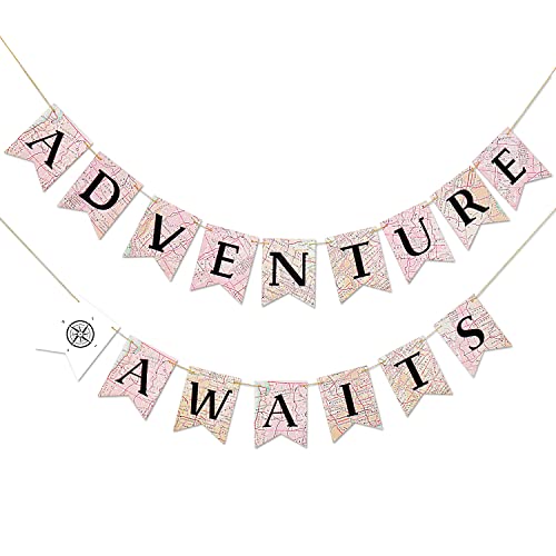 Black Glitter "Adventure Awaits" Banner - Graduation, Retirement, Bon Voyage Party Decor - View #2