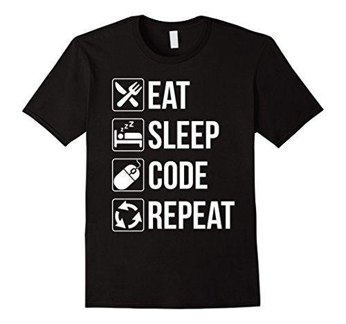 Mens Funny Eat Sleep Code Repeat TShirt Nerd Coding Small Black