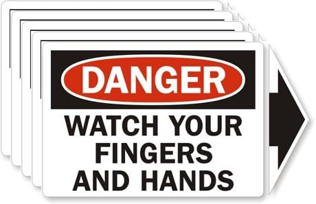 SmartSignSmartSign "Danger - Watch Your Fingers and Hands" Pack of 5 Labels | 3.5" x 5" Laminated Vinyl Sticker, Made in USA