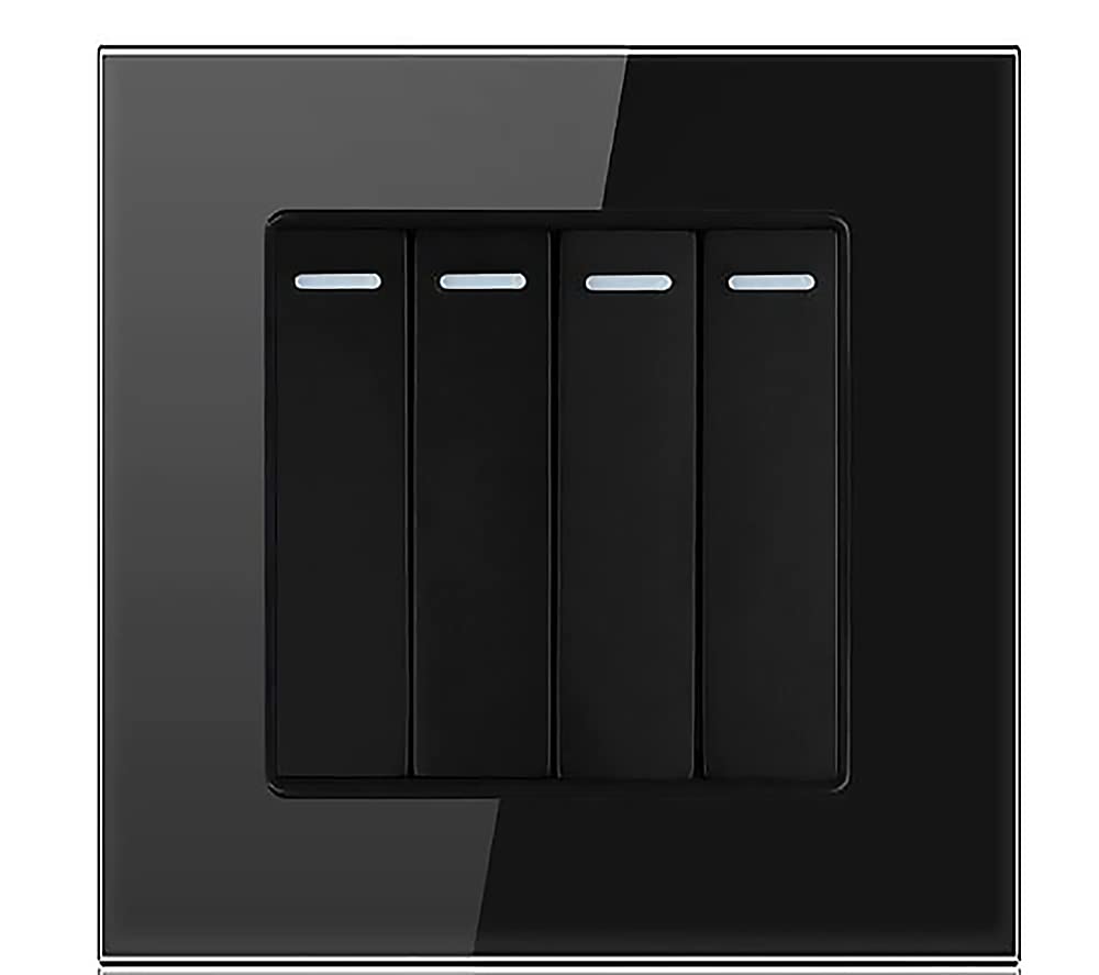 1/2 / 3 Gang 2 Way White/Black/Grey Crystal Glass Panel Light Switch On and Off Rocker Wall Switch Interruptor 16A (4 gang 2 way black)