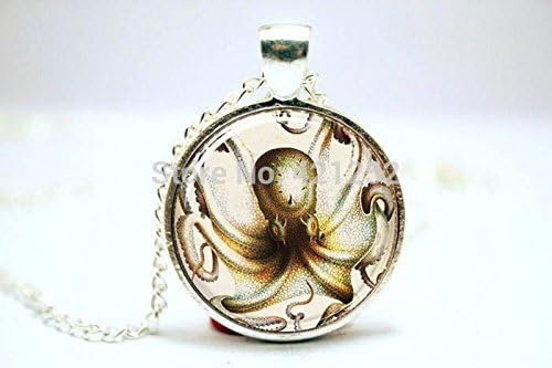 Pretty Lee 2015 Fashion Octopus Necklace Art Pendant Silver Plate Glass Photo Cabochon Necklace 3495 Christmas gift