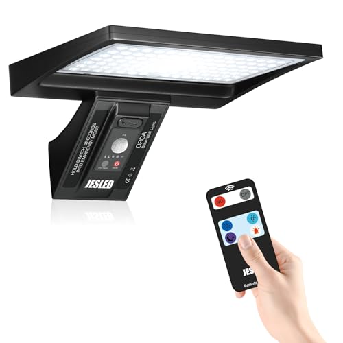 Lámpara Solar Exterior 104 LED con Sensor de Movimiento y Mando a Distancia, 6000K Luz Blanca, 4 Modos, IP65 Impermeable, Luz de Seguridad para Jardín, Patio, Pared