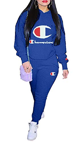 Womens 2 Piece Outfits Letter Print Long Sleeve Hoodie Top and Loose Pants Set Jumpsuit