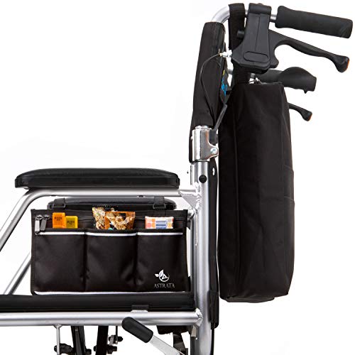 Larger Wheelchair Side Bag - Arm Rest Pouch - Wheel Chair Accessories Organizers - Fits Walkers, Rollators, Scooters (Larger Sized Black)