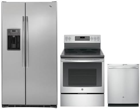 GE 3 Piece Kitchen Package with GFD28GMLES 36" French Door Refrigerator, PB911EJES 30" Freestanding Electric Range and GDT695SMJES 24" Built-in Dishwasher in Slate