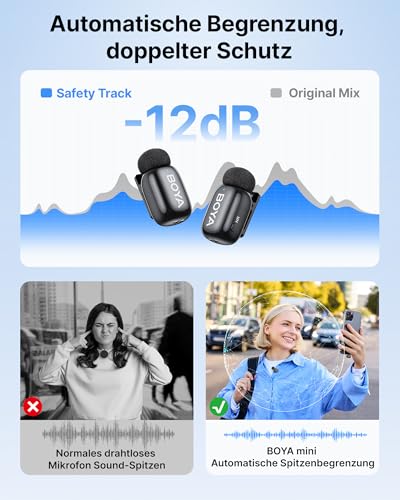 BOYA Mini 2 Microphone Mobile Phone, 48kHz/24Bit, 100m, 30h, USB-C Mini Microphone for iPhone 15 16 17 Series, Android, Wireless Lavalier Microphone, Lapel Microphone for Vlogging, Streaming, YouTube, Interview