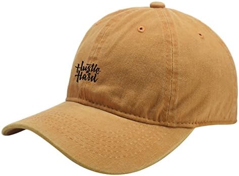 Hustle Hard Wheat Yellow Washed Dyed Peaked Hat Embroidered Logo Adjustable Dad Cap