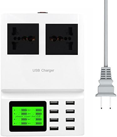 USB Fast Charger YESSHOW 8 Multi-Ports USB Charging Station [With 2 AC Outlets Socket ] High Speed Quick Charging Travel Office Home LCD Display for iPhone iPad Samsung HTC Huawei and Other Devices