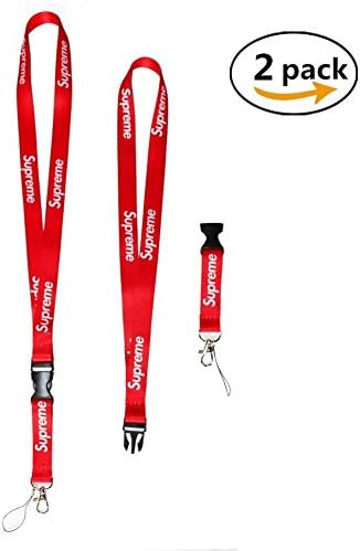 Renba Urban Streetwear Lanyard Supreme Lanyard Red- Latest Fashion Design Neck Strap Keychain Holder Ring Style for Keys Phones Bags Accessories (2 Pack) (2 Pack)