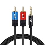 SHD 3.5mm Aux to 2RCA Y Splitter Stereo Audio Cable Male Type OFC Conductor High Flexible PVC Jacket Dual Shielding Gold Plated High End Metal Shell-Black 10Feet/3m