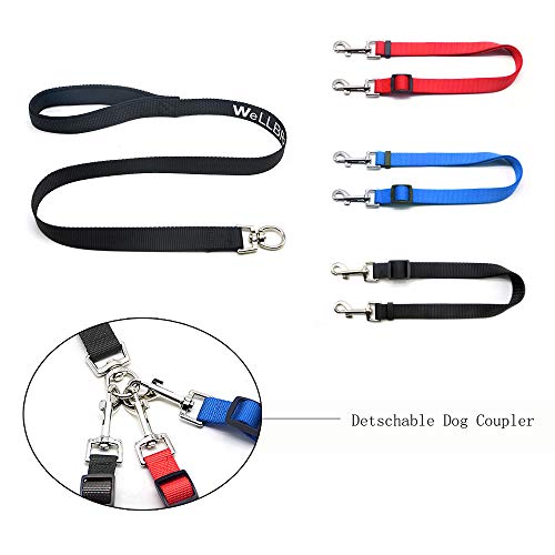 Wellbro 3 in 1 Durable Nylon Dog Leash with Padded Handle, Three- Way Pet Leash with a Coupler, Adjustable and Detachable, Lead for Small, Medium Dogs (Multi-Color)