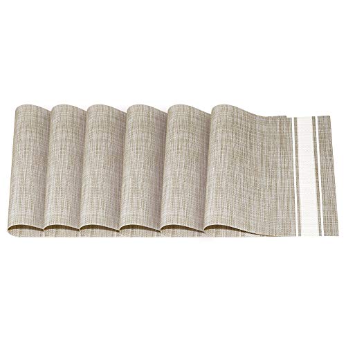 YOSICHY Placemats for Dining Table Crossweave Woven Vinyl Placemat Set of 6 Heat Resistant Non-Slip Kitchen Table Mats Washable(White)