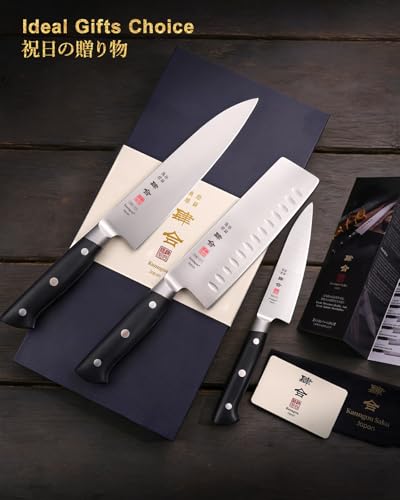 kanngou Chef Knife Set 3PCS Kitchen Knives with Japanese AUS-8 Alloy Steel, Japanese Knife Set with Full-Tang Pakkawood Handle and Premium Gift Box (Classic Series)