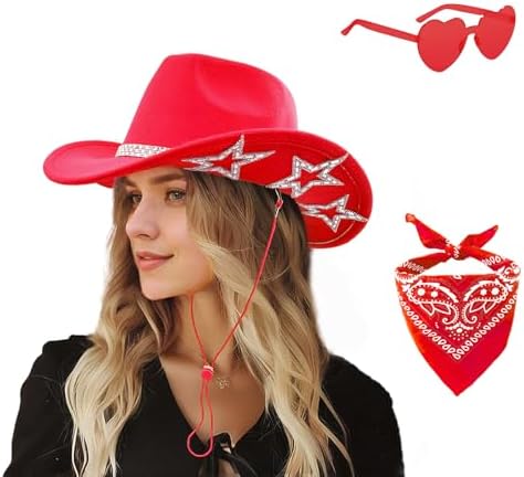 Amazon.com: JICASTO Cowboy Hat for Women Men 6 Sparkly Stars  display picture 3