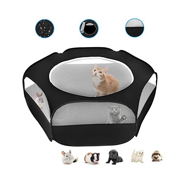 XIRGS-Small-Animal-Playpen-Waterproof-Small-Pet-Cage-Tent-Portable-Outdoor-Exercise-Yard-Fence-with-Top-Cover-Anti-Escape-Yard-Fence-for-HamsterKittenCatRabbitsBunnyGuinea-PigPuppyChinchillas XIRGS Small Animal Playpen, Waterproof Small Pet Cage Tent Portable Outdoor Exercise Yard Fence with Top Cover Anti…