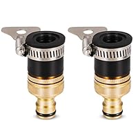 DesertCreations Brass Hose Tap Quick Connector, 1/2 Inch and 3/4 Inch 2-in-1 Female Hose Faucet Connector for Car Spray Gun, Garden Hose(Black)