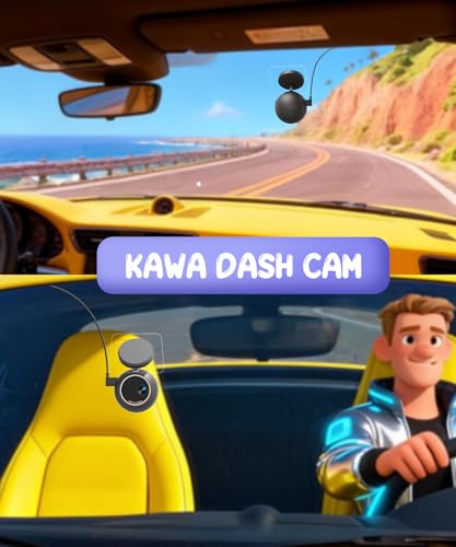 KAWA Dash CAM 2K with Controllo Vocale, Mini Telecamera Anteriore a Sfera, Support Rotable to 360°, Scheda SD da 32G, WiFi Integrato e App, Sensor G, Motore NightEagle, Monitoraggio Parcheggio 24H