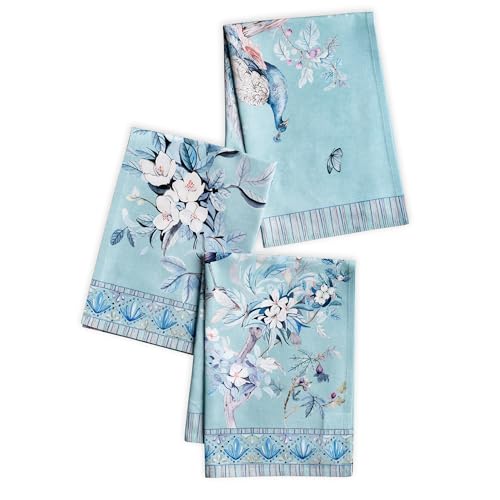 Maison d' Hermine Kitchen Towel 100% Combed Cotton Premium Set of 3 Kitchentowels Easter Tea Towels (20"x27.50") for Table Cleaning, Buffet Parties & Wedding Use - Peacock Utopia - Pastel Turquoise Image