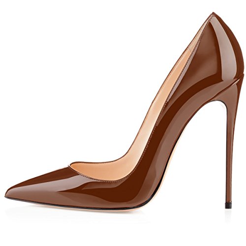 Eldof Womens Pointed Toe High Heel Slip On Stiletto Pumps Wedding Party Basic Shoes Brown US9.5