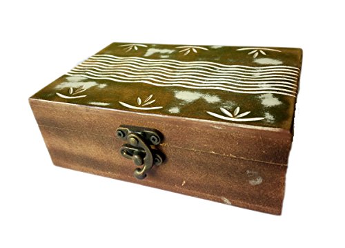 Antique Handmade Wooden Urn Leaves FLower Border Engraving Handcarved Jewellery Box for Women-Men Jewel | Home Decor Accents | Decorative Urns | Storage & Organiser