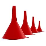 mAuto, Plastic Funnel Set Premium 4 Piece Funnel Set w/ Easy to Pour Spout, Spill Free Set of Funnels, Red