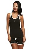 Ekouaer Summer Pajama Racerback Cami Sets Lingerie Sleepwear (Black, Small)