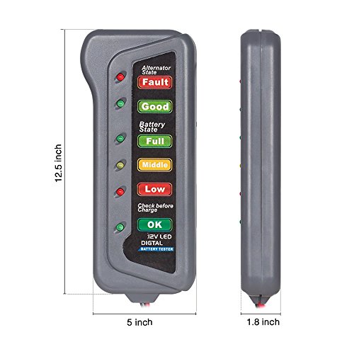 KINGBOLEN 12V Digital Battery Alternator Tester Car Vehicle Diagnostic Tool with 6 LED Lights Display Battery Testers
