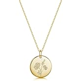 UMAGICBOX Gold Birth Flower Necklace - Personalized Birthday Mother’s Day Gift, Engraved Floral Pendant, Dainty Hand-Stamped Disc Charm Jewelry for Women
