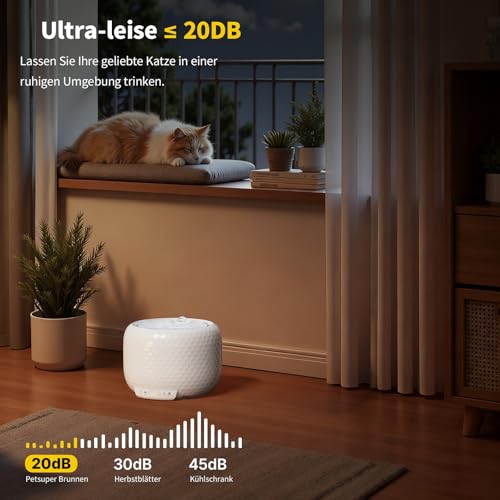 Wireless Water Fountain for Cats and Small Dogs, 1.8L Capacity, 5200mAh Rechargeable Battery, Ultra-Quiet Pump, 2 Flow Modes, Automatic Pet Water Dispenser