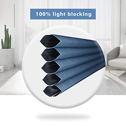 Grandekor 34x64 inch Blackout Blinds Cordless Blinds Cellular Fabric Shades Honeycomb Door Window Shades Ocean Blue-White