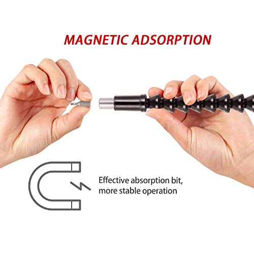 Eeoyu 3 Pcs 11.6 Inch Flexible Drill Bit Extension,Screwdriver Soft Shafts,with 10 Drill Bit Sets, 1/4" Hex Head Magnetic Connect Drive Shaft Tip, Batch Head Connecting Rod Multi-angle Work
