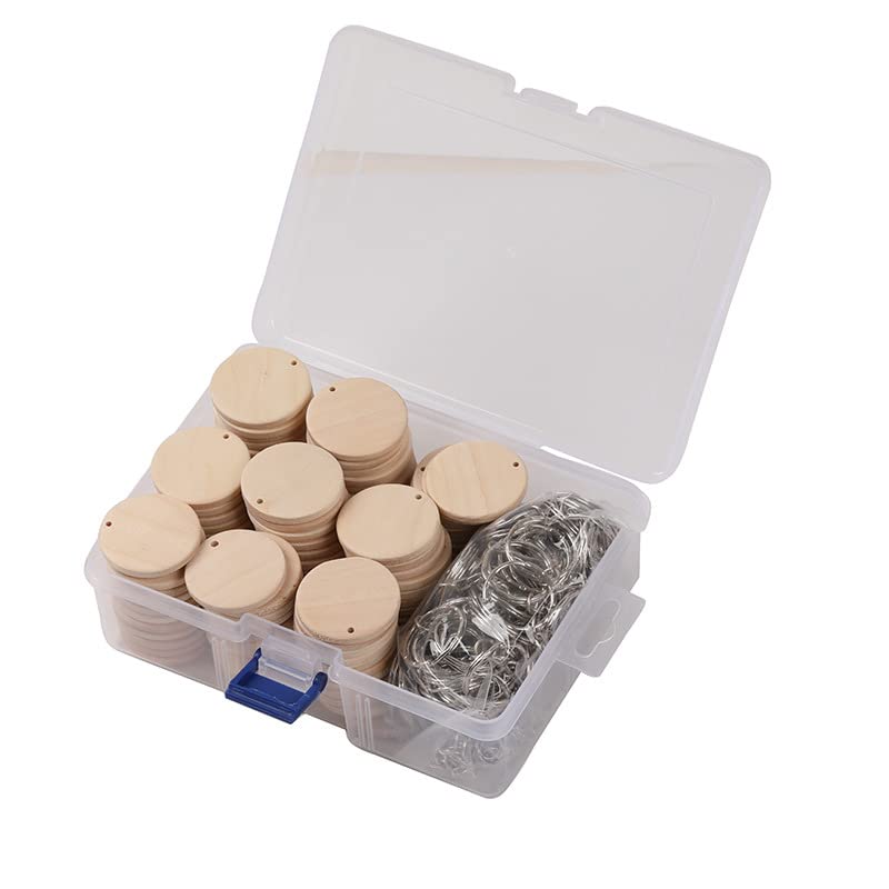 WANGCL 100 Pcs Round Wooden Discs with Keychain Wood Tags with Hole Reminder Record Calendar Wood Chips DIY Home Improvement