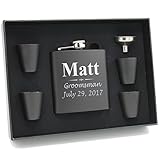 Custom Engraved Groomsman Flask Set - Personalized Groomsmen Gifts - 3 Lines Style - Black