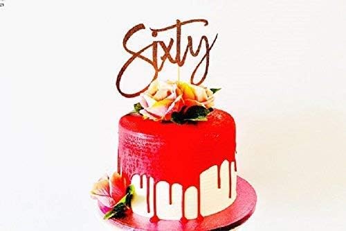 Large Sixty Rose Gold Glitter Card Cake Topper, party,gold party, custom letter, custom number, 30th birthday party, any number