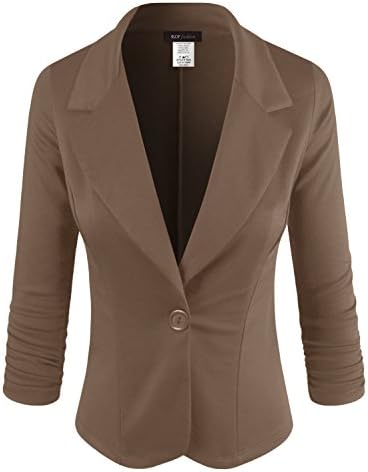 ELF FASHION Women Casual Work Knit Office Blazer Jacket Made in USA (Size S~3XL) Brown M