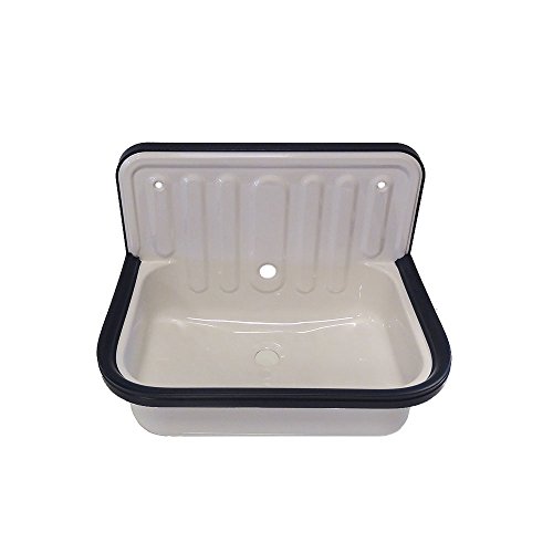 AP Wall Mounted Small Service Sink Glazed Steel Utility Sink, with Overflow, Dark Navy Blue Trim - Thumbnail 7