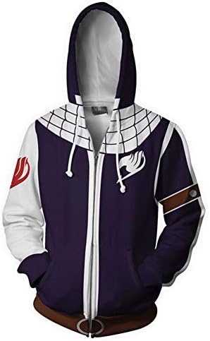 SPONSOKT Hoodie Fairy Tail Lucinaz, Gray 3D Anime Print Cosplay Costume With Cap Casual Long Sleeve Jacket