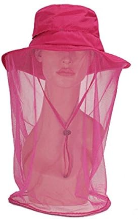Woreach Outdoor Anti-Mosquito Mask Hat With Head Net Face Neck Protection (UPF 50+ Sun Protective) (Rose Red)