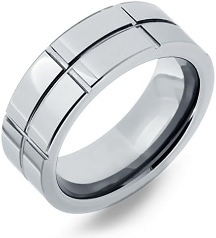 8mm Wedding Rings for Women Mens Tungsten Carbide Square Groove Wedding Bands