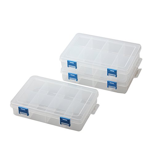 BangQiao 3 Pack Plastic Parts Storage case and Adjustable Divider Box for Hardware and Craft, 8 Grids, Clear