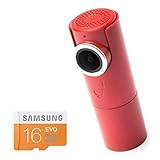 GOLUK T3 in FIRE RED Mini Wi-Fi Dash Cam Full HD 1080P Car DVR Vehicle Camera with Built-in Supercapacitor, G-sensor Night vision 16 GB SD card Included